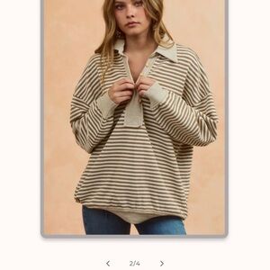 Striped V-Neck Sweater in Beige and Cream